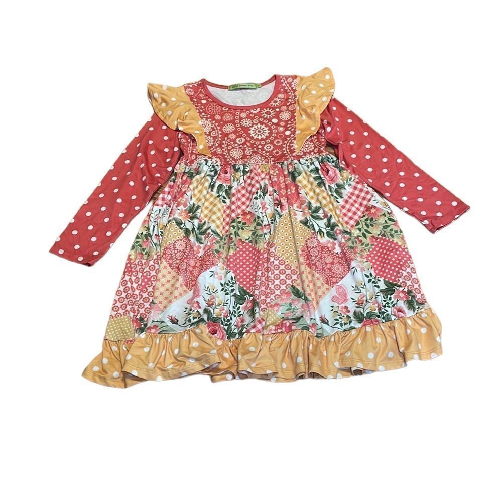 Millie Loves Lily Dress, coral sage yellow, 8